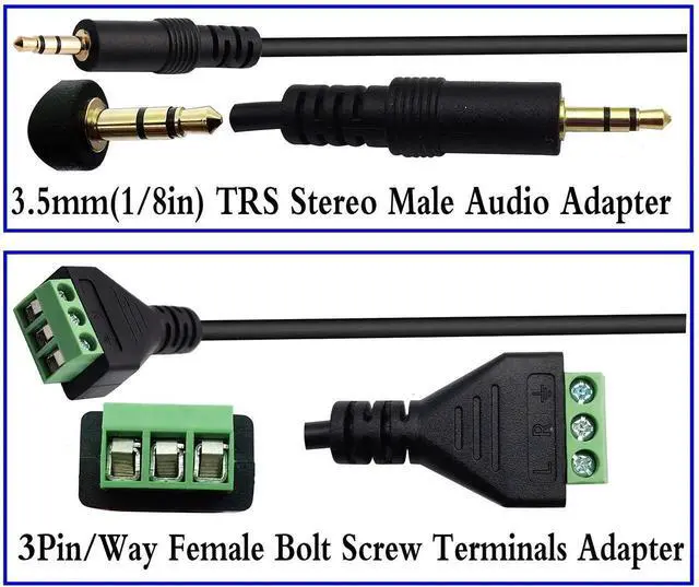 Alt view image 2 of 7 - 2 Pack 30CM 3.5mm 1/8 Inch 3-Pole Stereo Male to 3 Pin Screw Terminal Block Audio Cable Solderless AV Headphone Wiring Adapter Cord