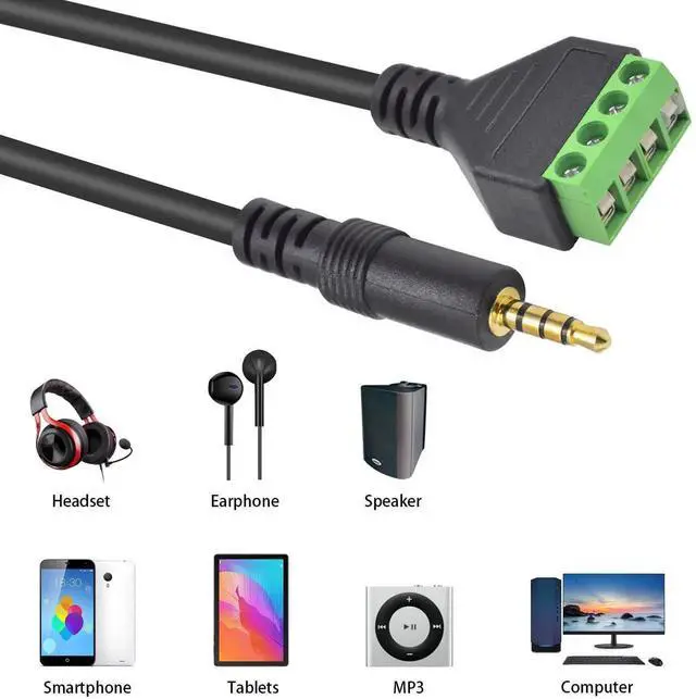 Alt view image 3 of 7 - 2 Pack 30cm 3.5mm TRRS 4-Pole Male to 4 Pin Screw Terminal Block Audio Cable Solderless Speaker Wire Headphone AV Wiring Adapter Cord