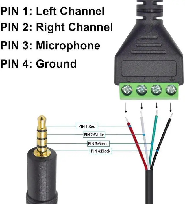 Alt view image 5 of 7 - 2 Pack 30cm 3.5mm TRRS 4-Pole Male to 4 Pin Screw Terminal Block Audio Cable Solderless Speaker Wire Headphone AV Wiring Adapter Cord
