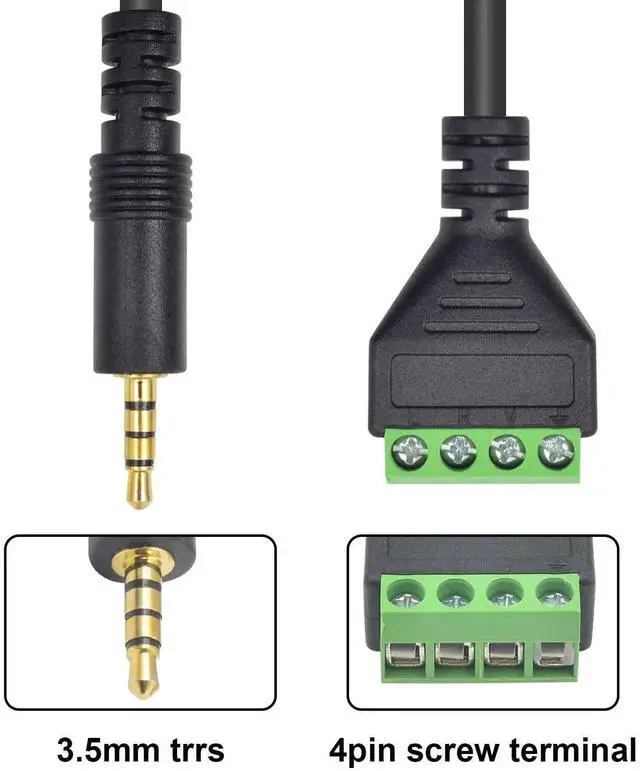 Alt view image 6 of 7 - 2 Pack 30cm 3.5mm TRRS 4-Pole Male to 4 Pin Screw Terminal Block Audio Cable Solderless Speaker Wire Headphone AV Wiring Adapter Cord