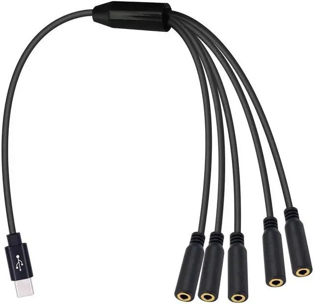 Main image of 30cm 1FT 5-in-1 USB C to 3.5mm TRRS Female Audio Mic Splitter Cable Type C Stereo Headphone Microphone Aux Jack Adapter for Galaxy MacBook Phone Laptop