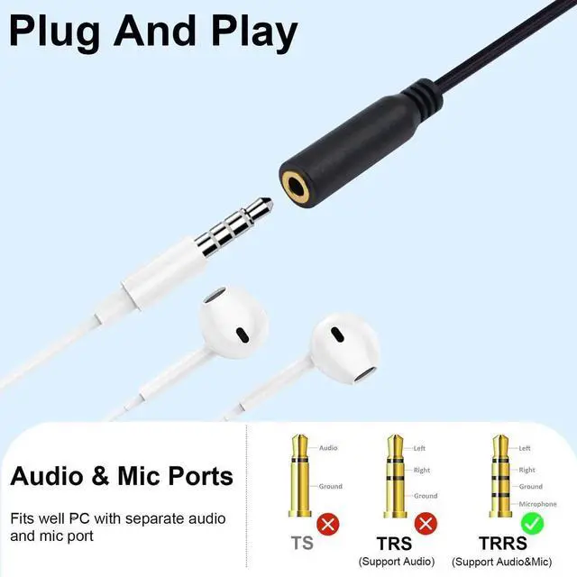 Alt view image 2 of 7 - 30cm 1FT 5-in-1 USB C to 3.5mm TRRS Female Audio Mic Splitter Cable Type C Stereo Headphone Microphone Aux Jack Adapter for Galaxy MacBook Phone Laptop