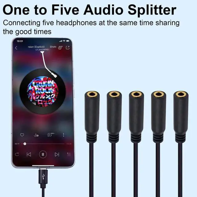Alt view image 3 of 7 - 30cm 1FT 5-in-1 USB C to 3.5mm TRRS Female Audio Mic Splitter Cable Type C Stereo Headphone Microphone Aux Jack Adapter for Galaxy MacBook Phone Laptop