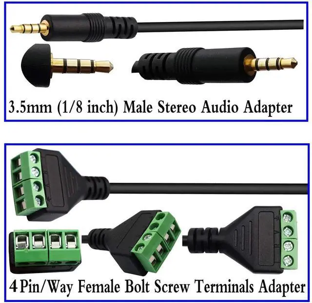 Alt view image 2 of 7 - 2 Pack 30CM 3.5mm 1/8 Inch 4-Pole TRRS Male to 4 Pin Screw Terminal Block Cable Solderless Stereo Audio Balun Wiring Adapter Cord