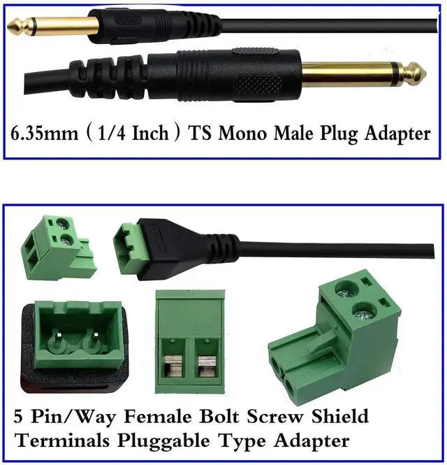 Alt view image 7 of 7 - 2 Pack 30CM 6.35mm 1/4 Inch 2-Pole Mono Male to 2 Pin Screw Terminal Block Cable Solderless Shielded Microphone Audio Wiring Adapter Cord