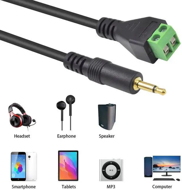Alt view image 3 of 7 - 2 Pack 30cm 3.5mm 1/8 Inch TS Mono Male to 2 Pin Screw Terminal Cable Solderless Headphone Audio Balun Wiring Adapter Cord