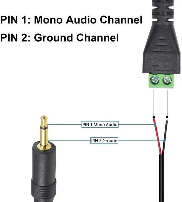 Alt view image 2 of 7 - 2 Pack 30cm 3.5mm 1/8 Inch TS Mono Male to 2 Pin Screw Terminal Cable Solderless Headphone Audio Balun Wiring Adapter Cord