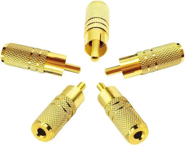 Main image of 5 Pack Gold Plated 3.5mm Female to RCA Male Audio Adapter Metal 1/8 Inch Stereo Jack Connector for Headphone Speaker Audio Conversion