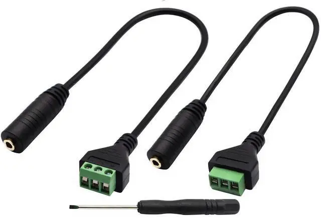 Main image of 2 Pack 30cm 3.5mm 1/8 Inch 3-Pole Stereo Female to 3 Pin Screw Terminal Block Cable Solderless AV Audio Headphone Wiring Adapter Cord