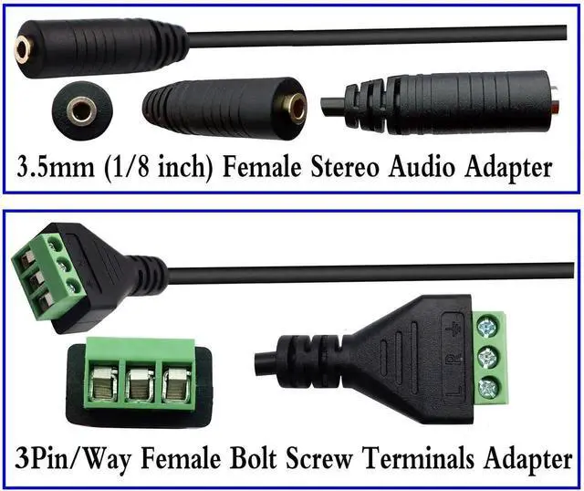 Alt view image 5 of 7 - 2 Pack 30cm 3.5mm 1/8 Inch 3-Pole Stereo Female to 3 Pin Screw Terminal Block Cable Solderless AV Audio Headphone Wiring Adapter Cord