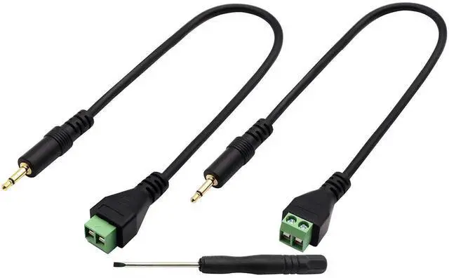 Main image of 2 Pack 30cm 3.5mm 1/8 Inch 2-Pole TS Mono Male to 2 Pin Screw Terminal Block Cable Solderless AUX Audio Headphone Wiring Adapter Cord
