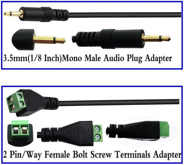 Alt view image 4 of 7 - 2 Pack 30cm 3.5mm 1/8 Inch 2-Pole TS Mono Male to 2 Pin Screw Terminal Block Cable Solderless AUX Audio Headphone Wiring Adapter Cord