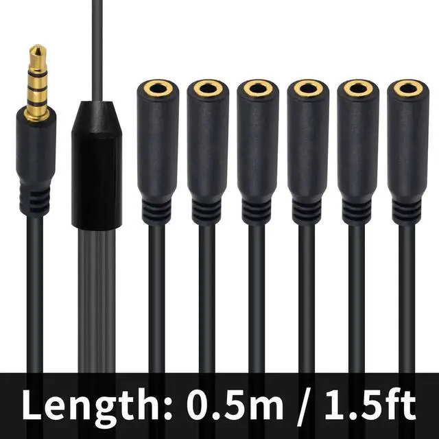 Alt view image 3 of 7 - 2 Pack 1.5FT 3.5mm TRRS 1 to 6 Ways Audio Splitter Cable 1/8 Inch Male to 6 Female Stereo Headphone Aux Cord for Phone Laptop Headset Earphone
