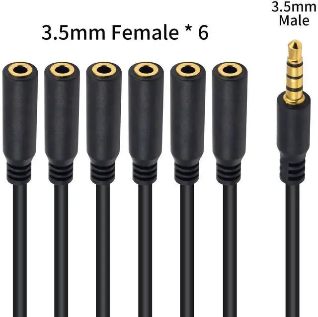 Alt view image 5 of 7 - 2 Pack 1.5FT 3.5mm TRRS 1 to 6 Ways Audio Splitter Cable 1/8 Inch Male to 6 Female Stereo Headphone Aux Cord for Phone Laptop Headset Earphone