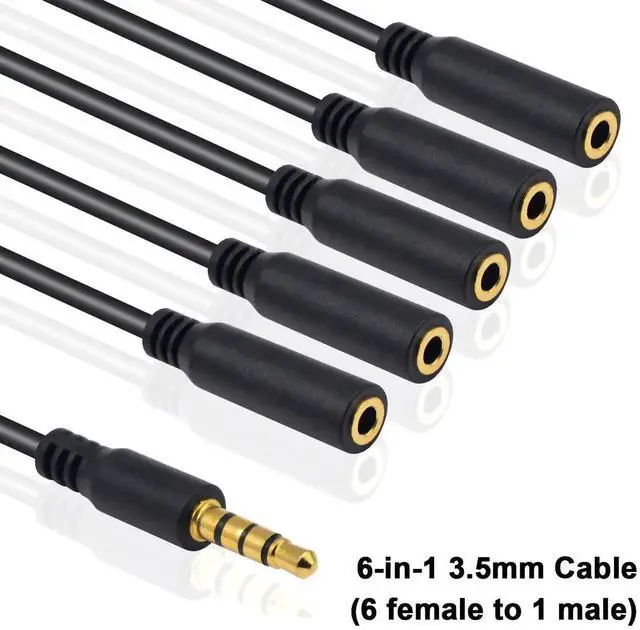 Alt view image 6 of 7 - 2 Pack 1.5FT 3.5mm TRRS 1 to 6 Ways Audio Splitter Cable 1/8 Inch Male to 6 Female Stereo Headphone Aux Cord for Phone Laptop Headset Earphone
