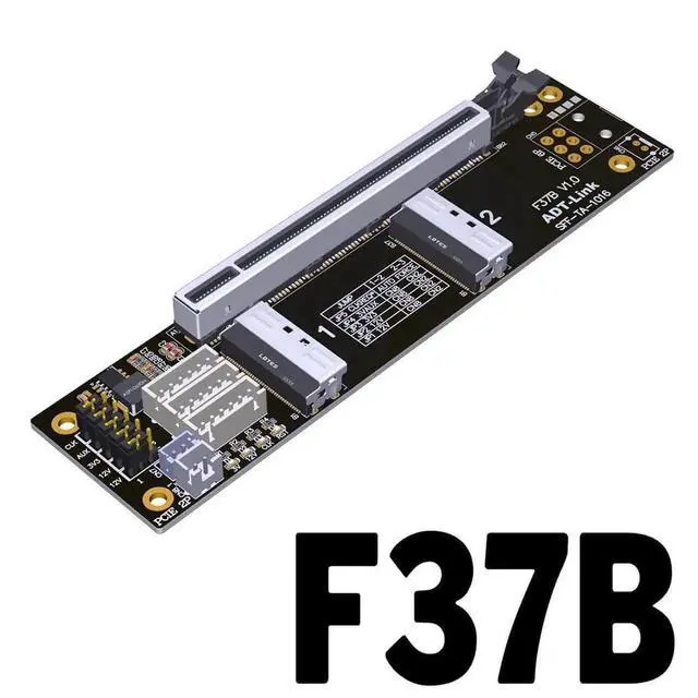 Alt view image 5 of 5 - ADT-F36B-F37B-D8S PCIe 4.0 X16 to X8 X8 MCIO Bifurcation Riser Card 256Gbps SFF-TA-1016 High Speed Split Extender with 50cm Power Cable
