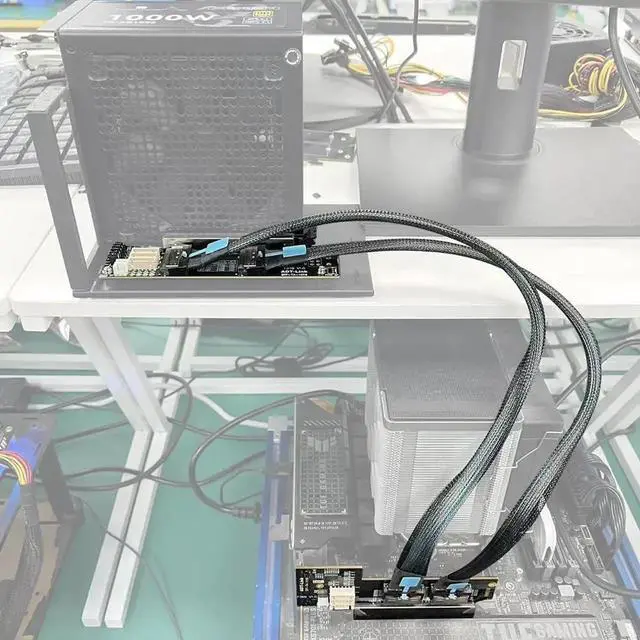 Alt view image 3 of 5 - ADT-F36B-F37B-D8S PCIe 4.0 X16 to X8 X8 MCIO Bifurcation Riser Card 256Gbps SFF-TA-1016 High Speed Split Extender with 50cm Power Cable