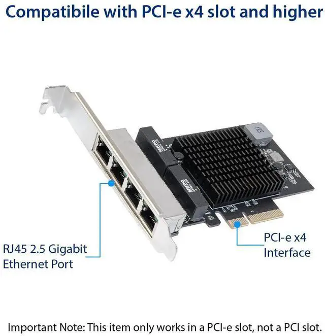 Alt view image 6 of 6 - Quad 2.5G PCIe Network Card, 4 Ports RJ45 Ethernet NIC with Realtek RTL8125 Chip, 10/100/1000/2500Mbps PCI Express LAN Adapter Black SI-PEX24077