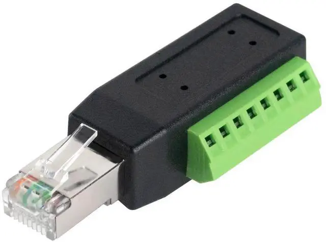 Main image of 90 Degree RJ45 Male to 8 Pin Screw Terminal Connector Ethernet Adapter Block for CCTV DVR Network Connection 1 Pack