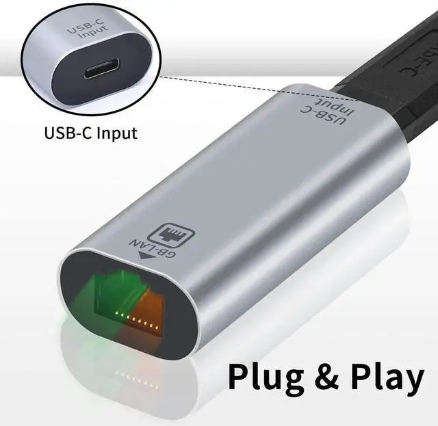 Alt view image 6 of 6 - Gigabit USB C to RJ45 Ethernet Adapter, USB-C Female to RJ45 Female 1000Mbps LAN Network Converter Compatible with MacBook Pro iPad Laptop