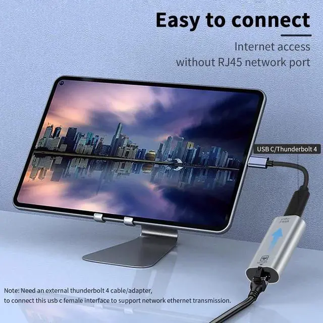 Alt view image 5 of 6 - Gigabit USB C to RJ45 Ethernet Adapter, USB-C Female to RJ45 Female 1000Mbps LAN Network Converter Compatible with MacBook Pro iPad Laptop