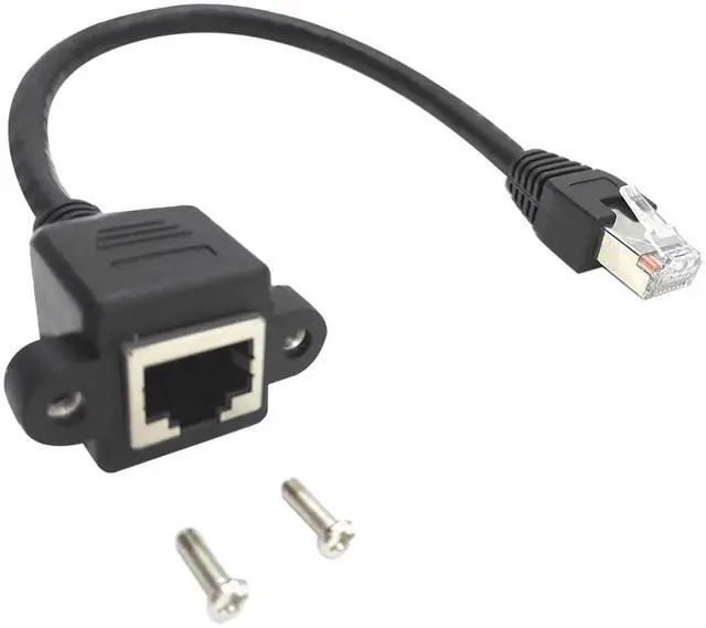 Main image of 10 Inch Cat6e Shielded RJ45 M/F Panel Mount Extension Cable Male to Female Screw Fixed Ethernet LAN Cord