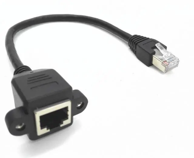 Alt view image 3 of 7 - 10 Inch Cat6e Shielded RJ45 M/F Panel Mount Extension Cable Male to Female Screw Fixed Ethernet LAN Cord
