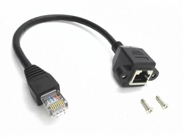 Alt view image 7 of 7 - 10 Inch Cat6e Shielded RJ45 M/F Panel Mount Extension Cable Male to Female Screw Fixed Ethernet LAN Cord