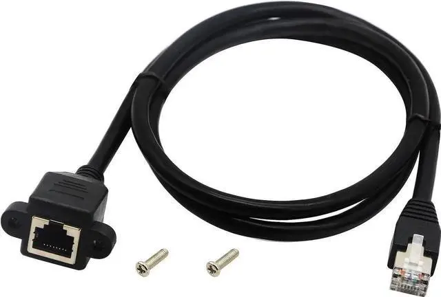 Main image of 1M Cat6e Shielded RJ45 Male to Female Panel Mount Extension Cable Screw Fixed High Speed Ethernet LAN Cord