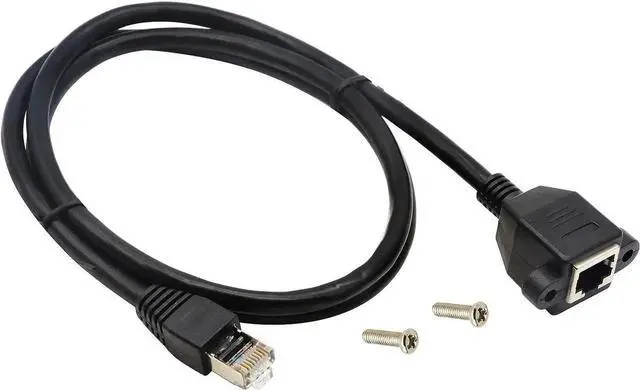 Alt view image 3 of 7 - 1M Cat6e Shielded RJ45 Male to Female Panel Mount Extension Cable Screw Fixed High Speed Ethernet LAN Cord