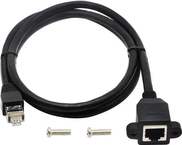 Alt view image 2 of 7 - 1M Cat6e Shielded RJ45 Male to Female Panel Mount Extension Cable Screw Fixed High Speed Ethernet LAN Cord