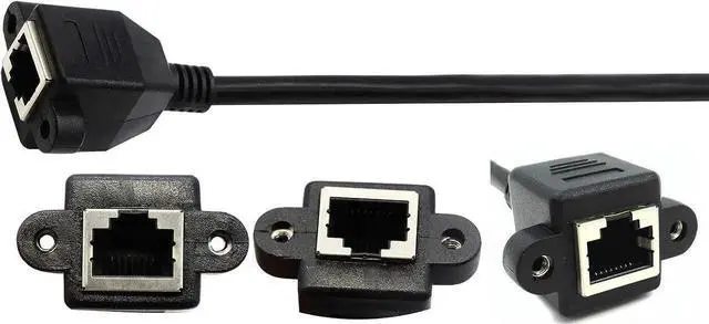 Alt view image 6 of 7 - 1M Cat6e Shielded RJ45 Male to Female Panel Mount Extension Cable Screw Fixed High Speed Ethernet LAN Cord