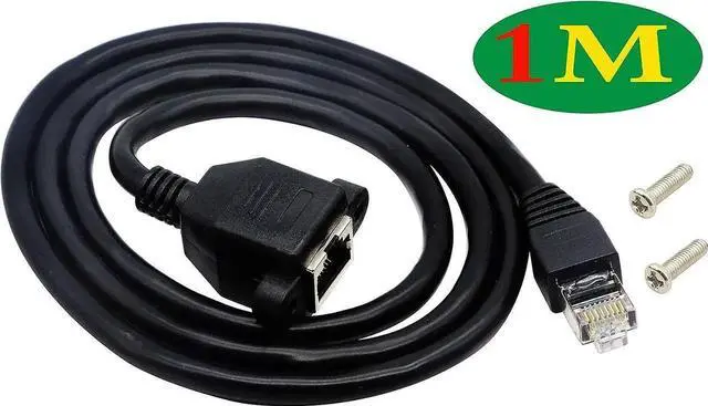 Alt view image 5 of 7 - 1M Cat6e Shielded RJ45 Male to Female Panel Mount Extension Cable Screw Fixed High Speed Ethernet LAN Cord
