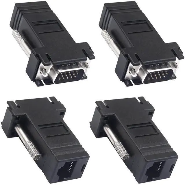 Main image of 4 Pack VGA to RJ45 Extender Adapter, 15Pin VGA Male to CAT5 CAT6 Female Ethernet Video Transmitter Receiver for Multimedia Video Extension
