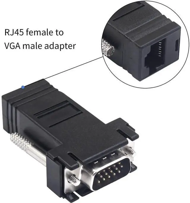 Alt view image 5 of 6 - 4 Pack VGA to RJ45 Extender Adapter, 15Pin VGA Male to CAT5 CAT6 Female Ethernet Video Transmitter Receiver for Multimedia Video Extension