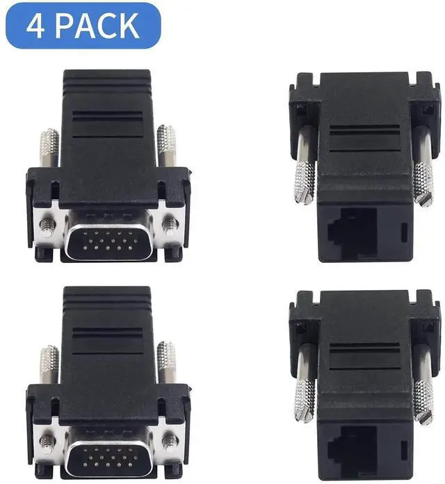 Alt view image 2 of 6 - 4 Pack VGA to RJ45 Extender Adapter, 15Pin VGA Male to CAT5 CAT6 Female Ethernet Video Transmitter Receiver for Multimedia Video Extension