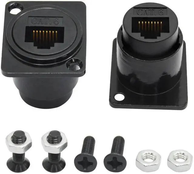 Main image of 2Pcs D-Type RJ45 Panel Mount Coupler, Cat6 Female to Female Through Ethernet Socket with Mounting Screws Network Extension Adapter