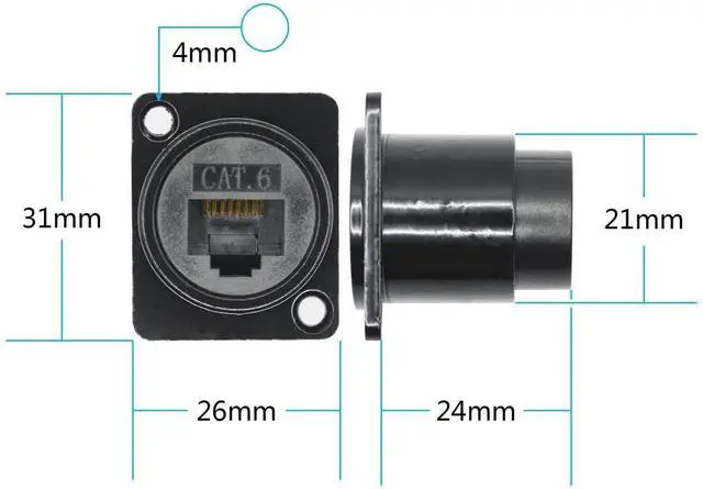 Alt view image 3 of 6 - 2Pcs D-Type RJ45 Panel Mount Coupler, Cat6 Female to Female Through Ethernet Socket with Mounting Screws Network Extension Adapter