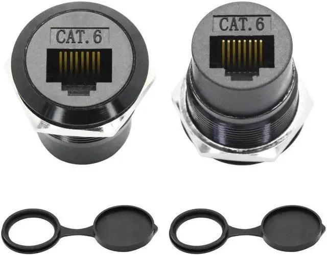 Main image of 2Pcs Cat6 RJ45 Panel Mount Coupler, Female to Female Through Ethernet Socket with Threaded Fixing & Dust Cap, Gigabit Network Extension Adapter