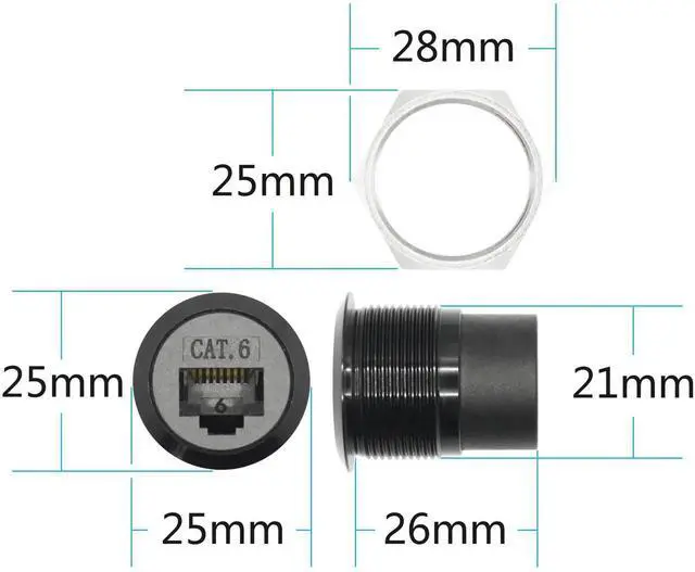 Alt view image 5 of 7 - 2Pcs Cat6 RJ45 Panel Mount Coupler, Female to Female Through Ethernet Socket with Threaded Fixing & Dust Cap, Gigabit Network Extension Adapter