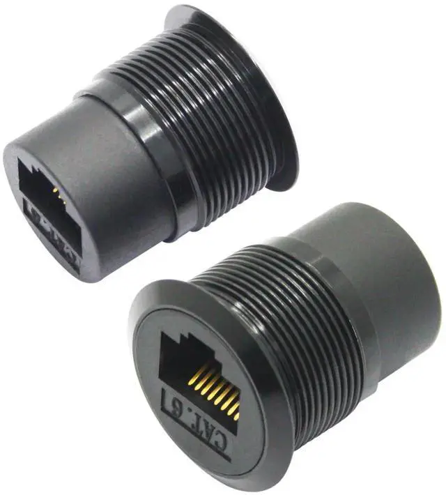 Alt view image 6 of 7 - 2Pcs Cat6 RJ45 Panel Mount Coupler, Female to Female Through Ethernet Socket with Threaded Fixing & Dust Cap, Gigabit Network Extension Adapter