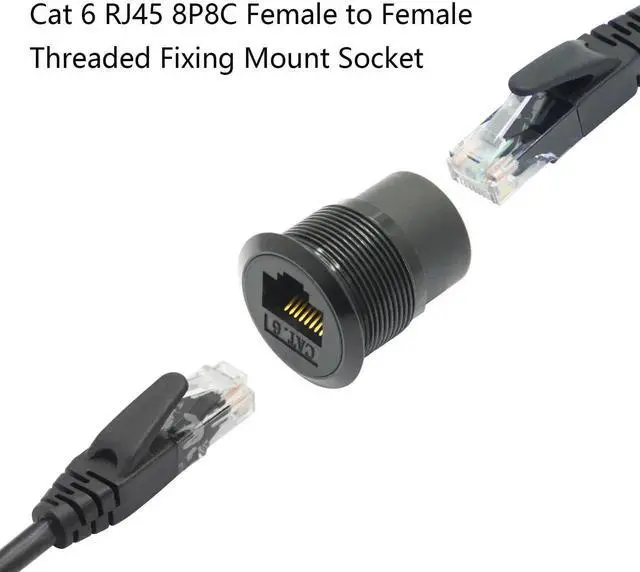 Alt view image 3 of 7 - 2Pcs Cat6 RJ45 Panel Mount Coupler, Female to Female Through Ethernet Socket with Threaded Fixing & Dust Cap, Gigabit Network Extension Adapter