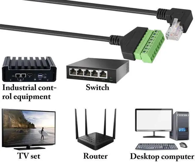 Alt view image 6 of 7 - 2 Pack 30cm Right Angle 90 Degree RJ45 Male to 8 Pin Screw Terminal Adapter Cable, Solderless Cat5 Cat6 Ethernet Terminal Block Cord for DVR CCTV Network Wiring