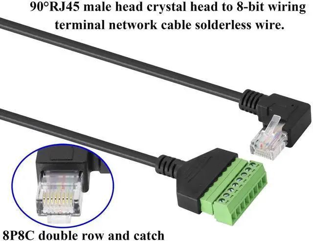 Alt view image 4 of 7 - 2 Pack 30cm Right Angle 90 Degree RJ45 Male to 8 Pin Screw Terminal Adapter Cable, Solderless Cat5 Cat6 Ethernet Terminal Block Cord for DVR CCTV Network Wiring