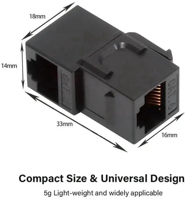 Alt view image 6 of 7 - 90 Degree Up Angled CAT6 RJ45 Keystone Coupler, UTP Female to Female Inline Keystone Insert Adapter Black for Wall Plate Network Panel