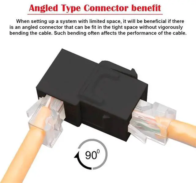 Alt view image 5 of 7 - 90 Degree Up Angled CAT6 RJ45 Keystone Coupler, UTP Female to Female Inline Keystone Insert Adapter Black for Wall Plate Network Panel