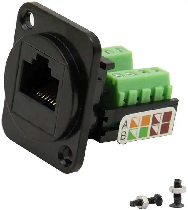Main image of Black D-Type RJ45 Keystone Jack, Cat5e 8P8C Screw Terminal Panel Mount Modular Female Network Connector