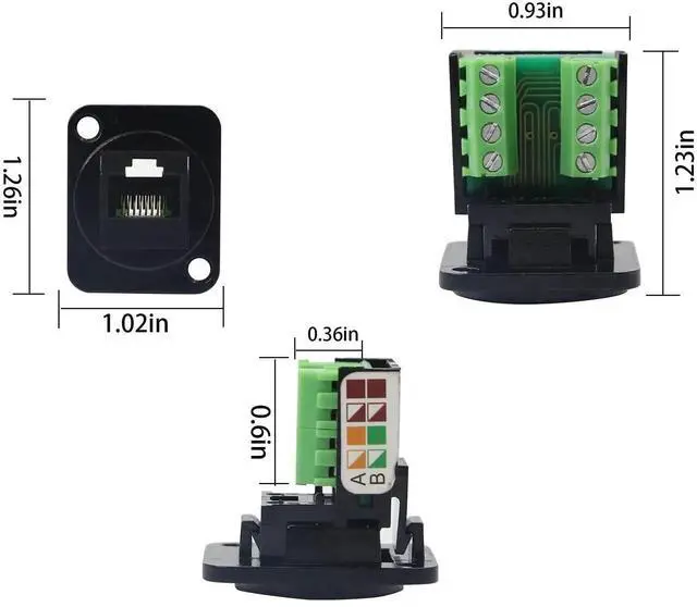 Alt view image 5 of 6 - Black D-Type RJ45 Keystone Jack, Cat5e 8P8C Screw Terminal Panel Mount Modular Female Network Connector