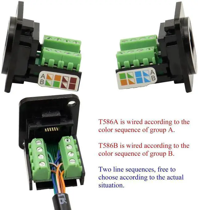 Alt view image 4 of 6 - Black D-Type RJ45 Keystone Jack, Cat5e 8P8C Screw Terminal Panel Mount Modular Female Network Connector