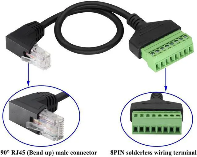 Alt view image 7 of 7 - 2 Pack 30cm Up Bend 90 Degree RJ45 Male to 8 Pin Screw Terminal Cable, Cat5 Cat6 Cat7 Solderless Ethernet Terminal Block Adapter Cord for CCTV DVR Network Wiring